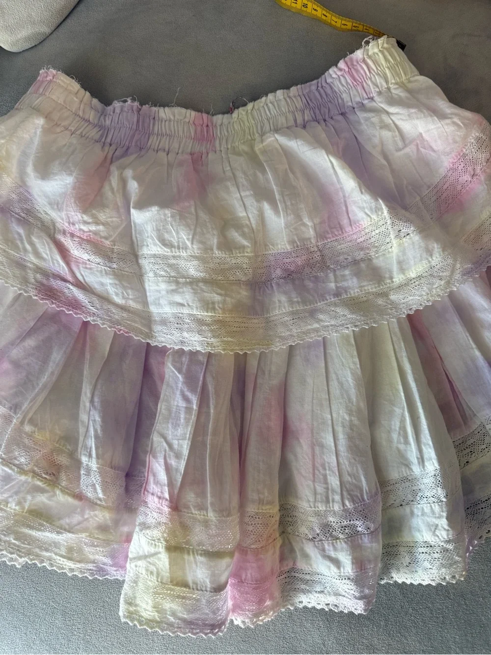 Love Shack Fancy Pastel Tie-Dye Tiered Skirt - Pink, Purple, multi color, Size M